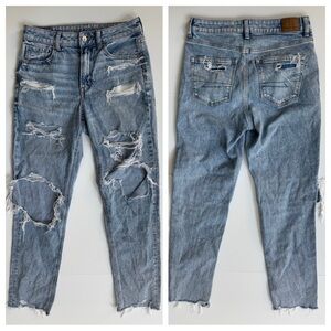 American Eagle Outfitters Women's Strigid Ripped Mom Jeans Blue, Size 4